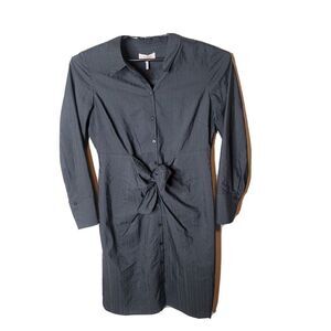 Rebecca Taylor Tailored NWT Black Dobby Stripe Tie Waist Shirt Dress Size 8 NEW